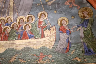 Saint-Pierre-le-Jeune protestantische Kirche, See Genezareth, Christus geht auf dem Wasser und Heiliger Petrus, Fresko, Straßburg, Frankreich